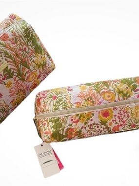 2 VINCE CAMUTO 16” LONG HAIR TOOLS BAG & 11” COSMETICS MAKEUP CASE EMBROIDERED